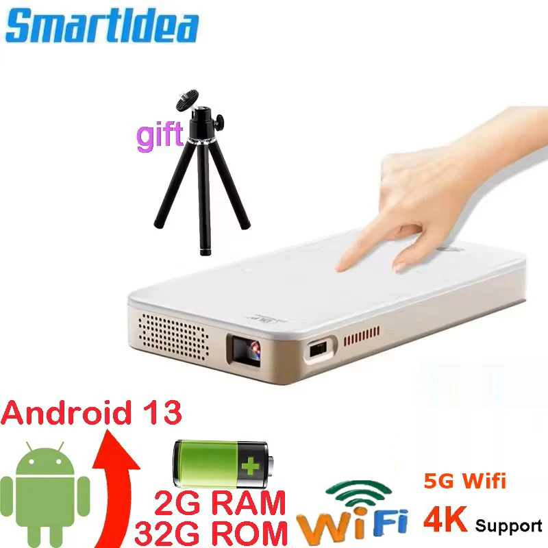 Smartldea новейшее поступление HD мини-умный DLP 4K проектор android 13.0 5G Wi-Fi BT встроенный динамик аккумулятор карманные телефонные проекторы