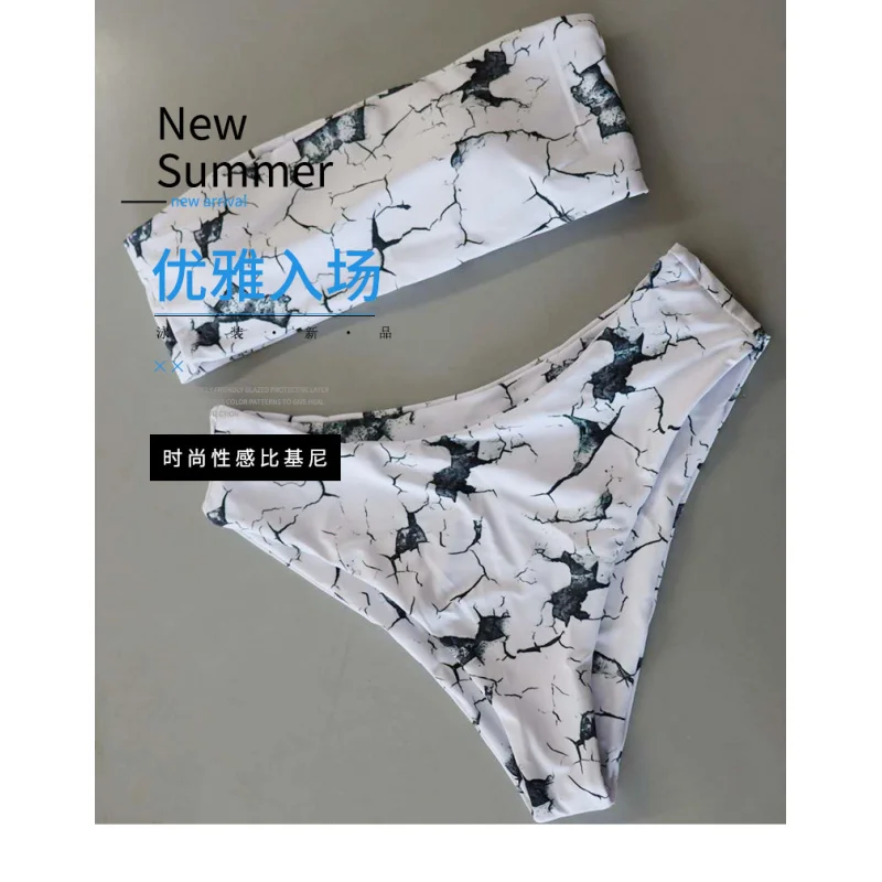 

Two-piece swimsuit marble sexy strapless bikinibikiniSwimwear