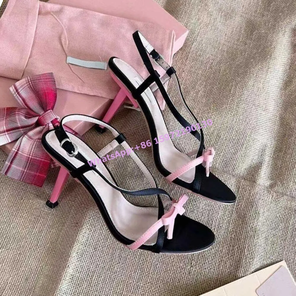 Bows Black Pink Sandals Buckle Strap Peep Toe Thin Heels Slingback Stiletto Shoes Women's French Style Elegant Vocation Shoes