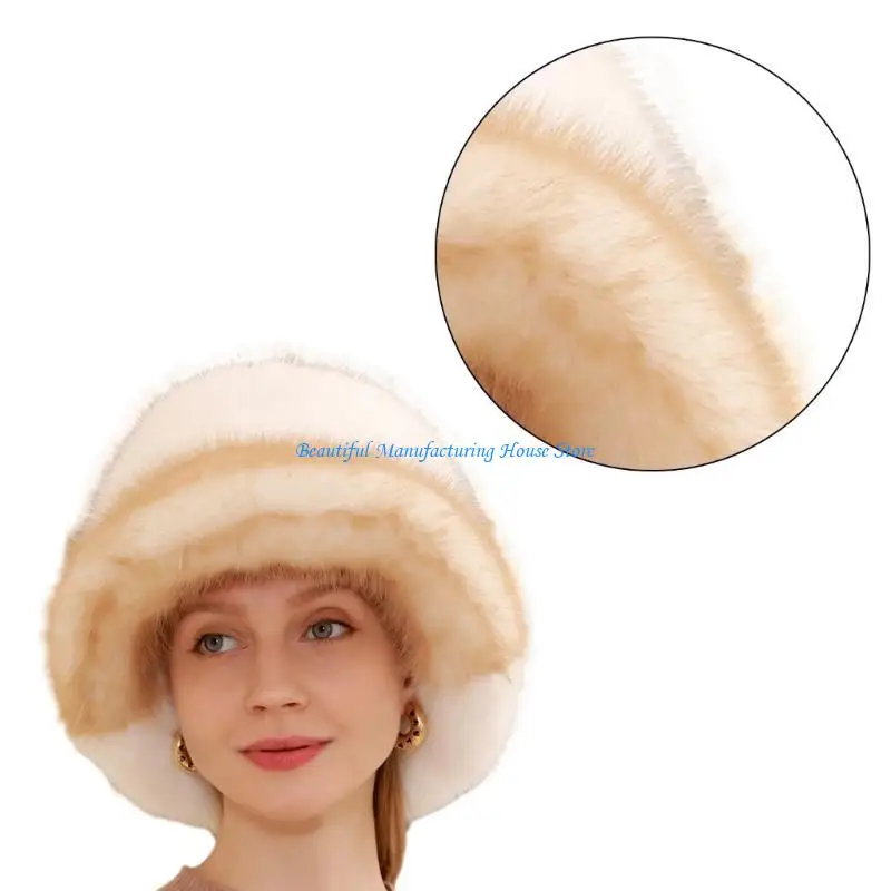 

E56A Plush Bucket Hat for Woman Teenagers Outdoor Foldable Commute Windproof Fisherman Hat Wide Brim Winter Keep Warm Hat