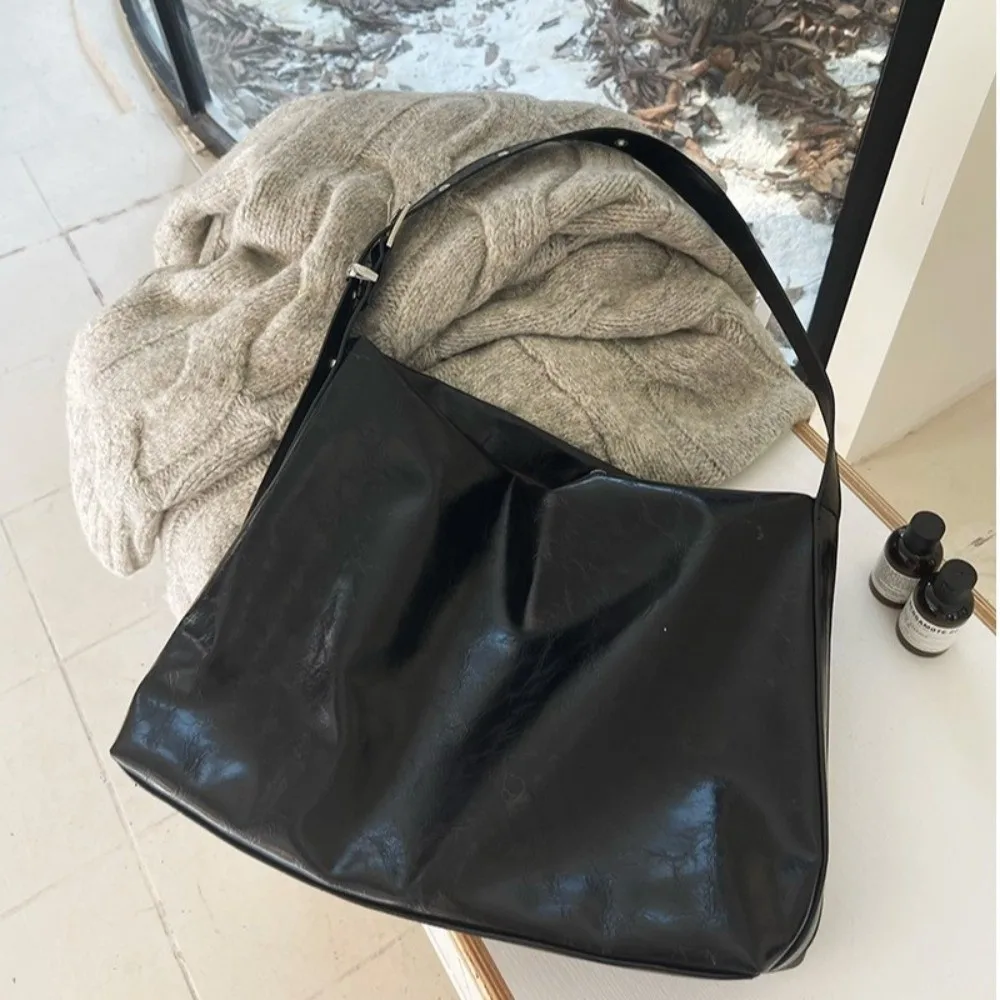 

Повседневная квадратная сумка через плечо большой емкости Y2k, кожаная сумка на плечо в корейском стиле, однотонная женская сумка-хобо на каждый день