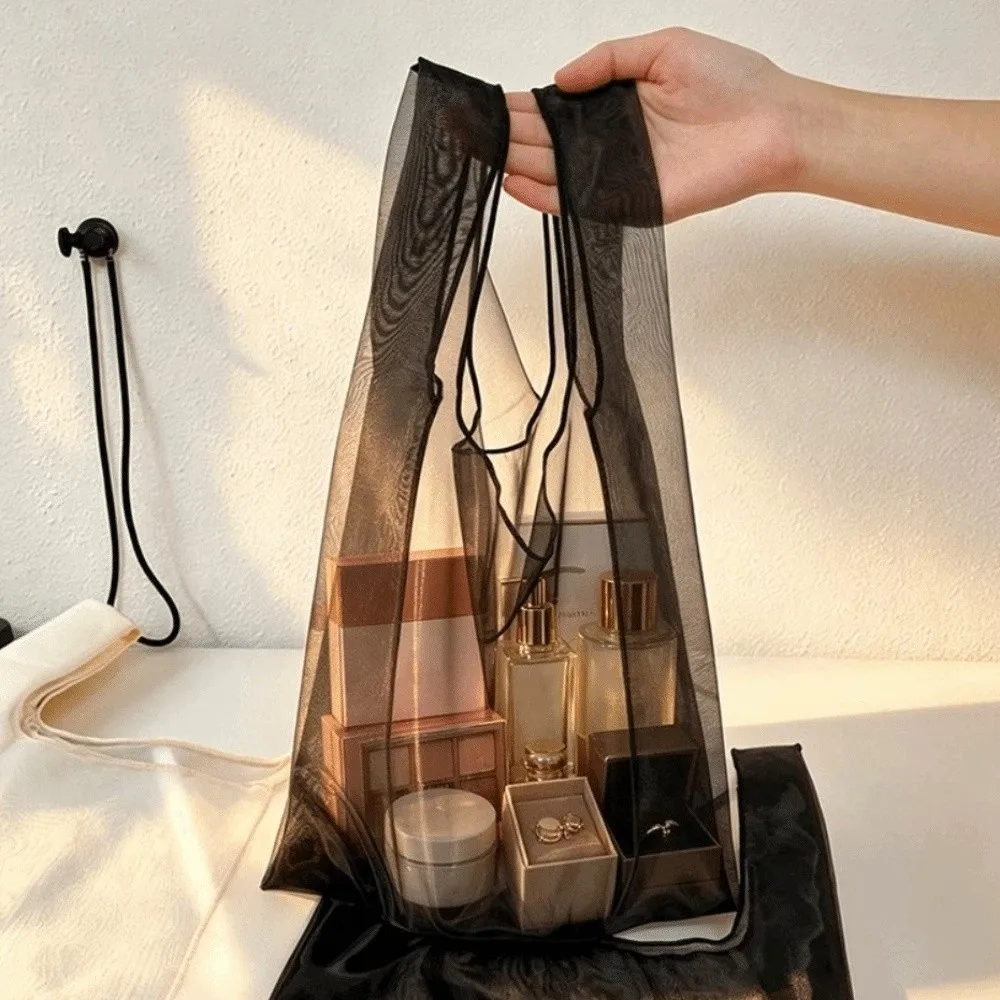 Fashion Large Capacity Organza Shopping Bag Lightweight Sheer Gauze Mesh Handbag Portable Multicolor Tote Bag Pool view 3