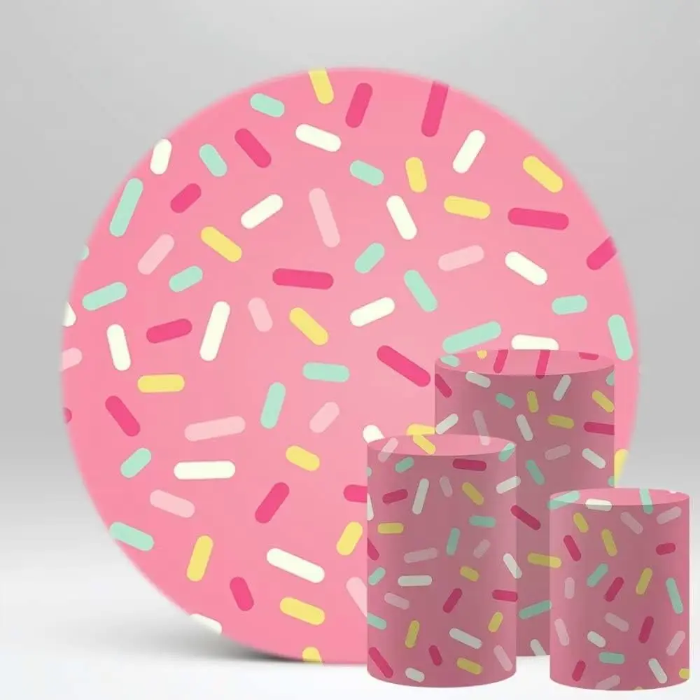 Donut Theme Round Backdrop for Girl Birthday Party Background Photography Portrait Pink Donut Grow Up Circle