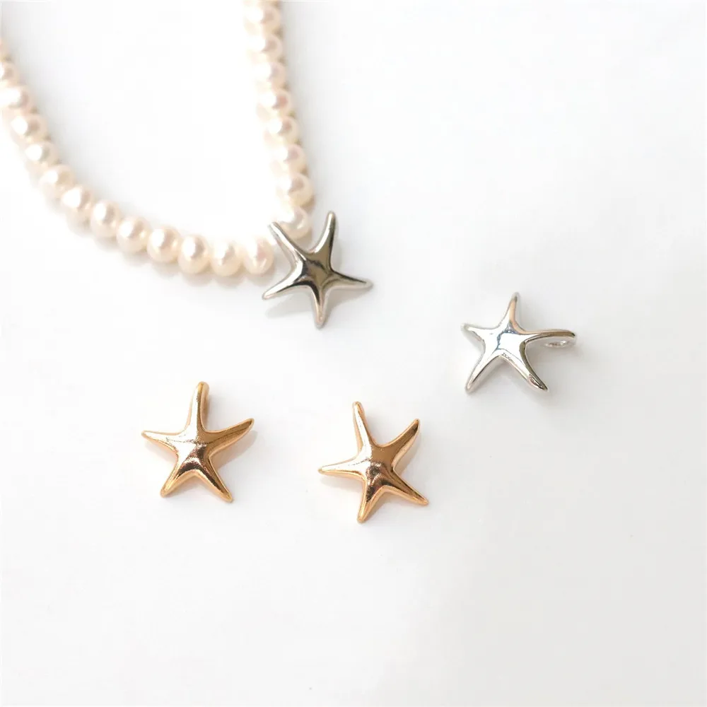 

Copper-plated Real Gold Two-color Glossy Starfish Back Ring Pendant DIY Necklace Bracelet Handmade Charm Accessories S283