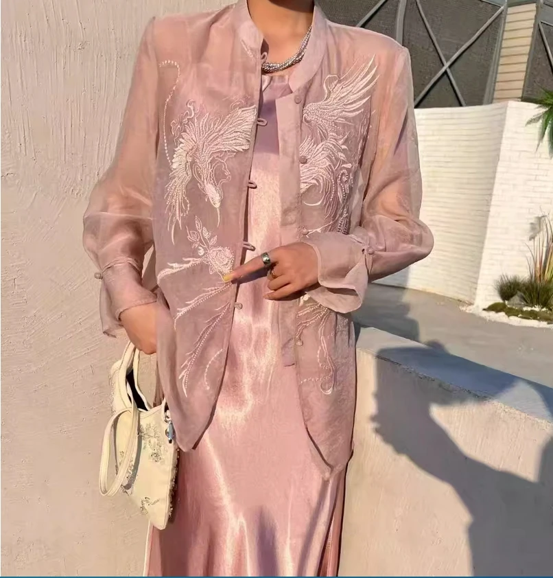 

Модный костюм в китайском стиле, летняя модная маленькая рубашка с вышивкой, женский топ, тяжелая вышивка против морщин