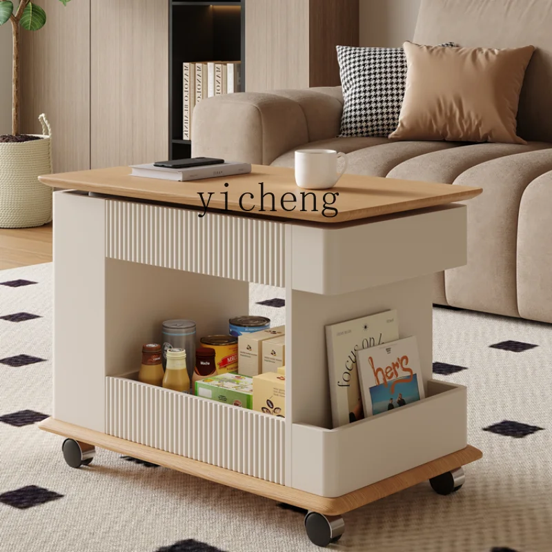 

Zc Movable Coffee Table Living Room Home Trolley Tea Table Lifting Log Sofa Side Cabinet