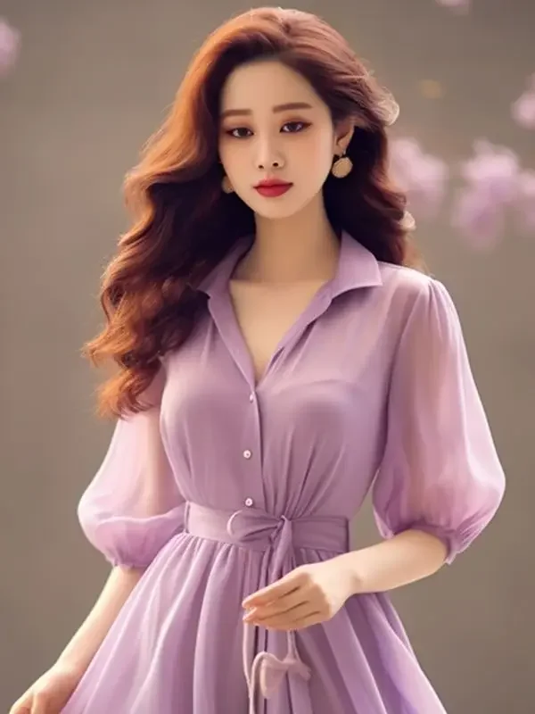 Gagarich Purple Bubble Sleeves Dress Summer Women Wear Slim French Style Gentle Fairy Wonderful Elegant Vestidos