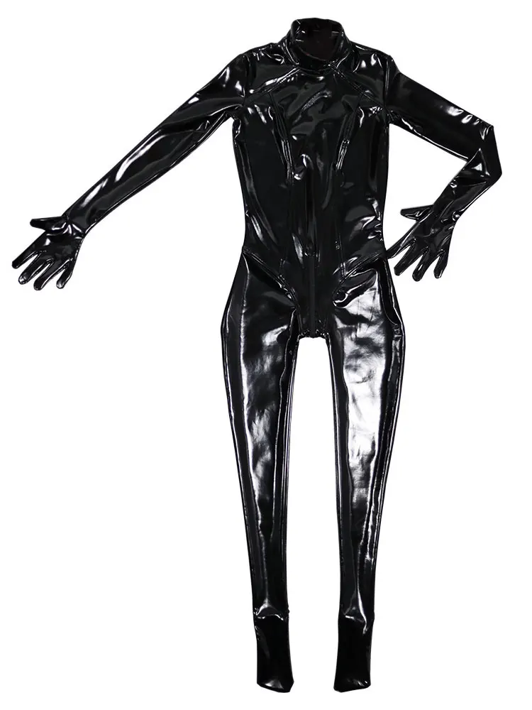 موضة كامل الجسم بذلة المرأة اللاتكس الأمونيا مثير بولي PU لامعة ارتداءها طويل القامة طوق المشكل ارتداء ملهى ليلي أداء الرقص الجوارب