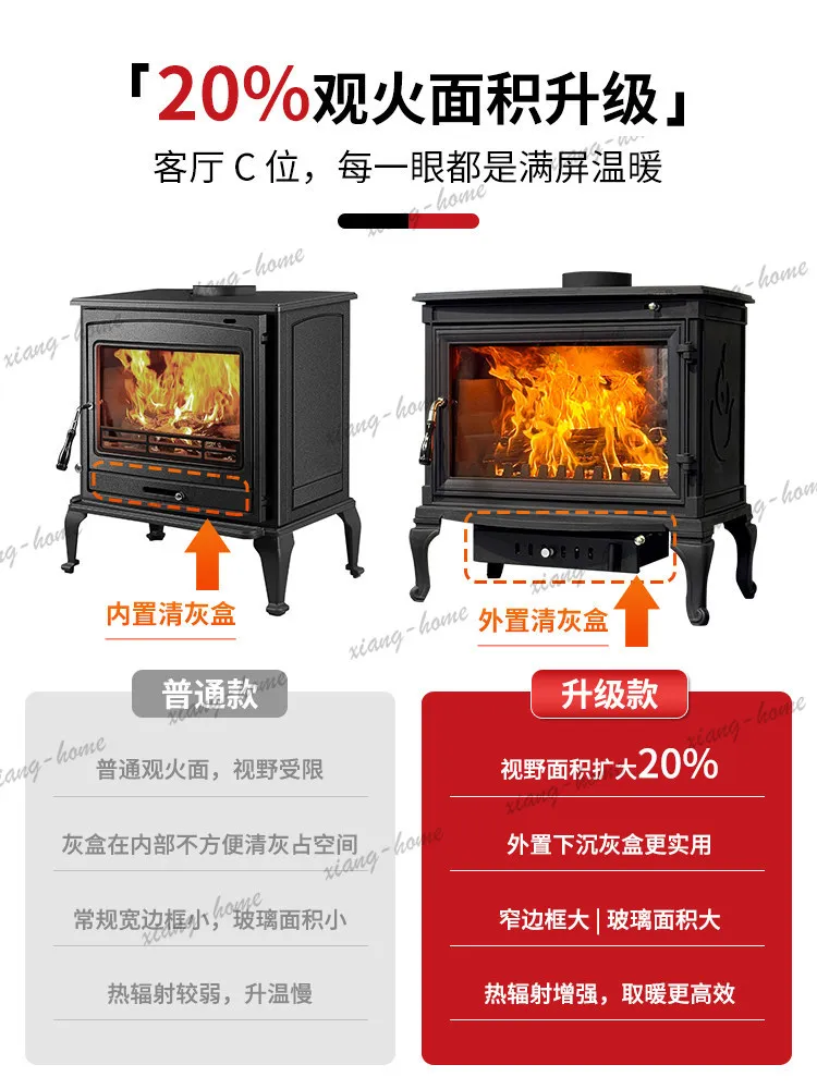 PG fireplace for heating in winter, real fire for burning wood firewood, household rural villa, homestay, cast iron heater