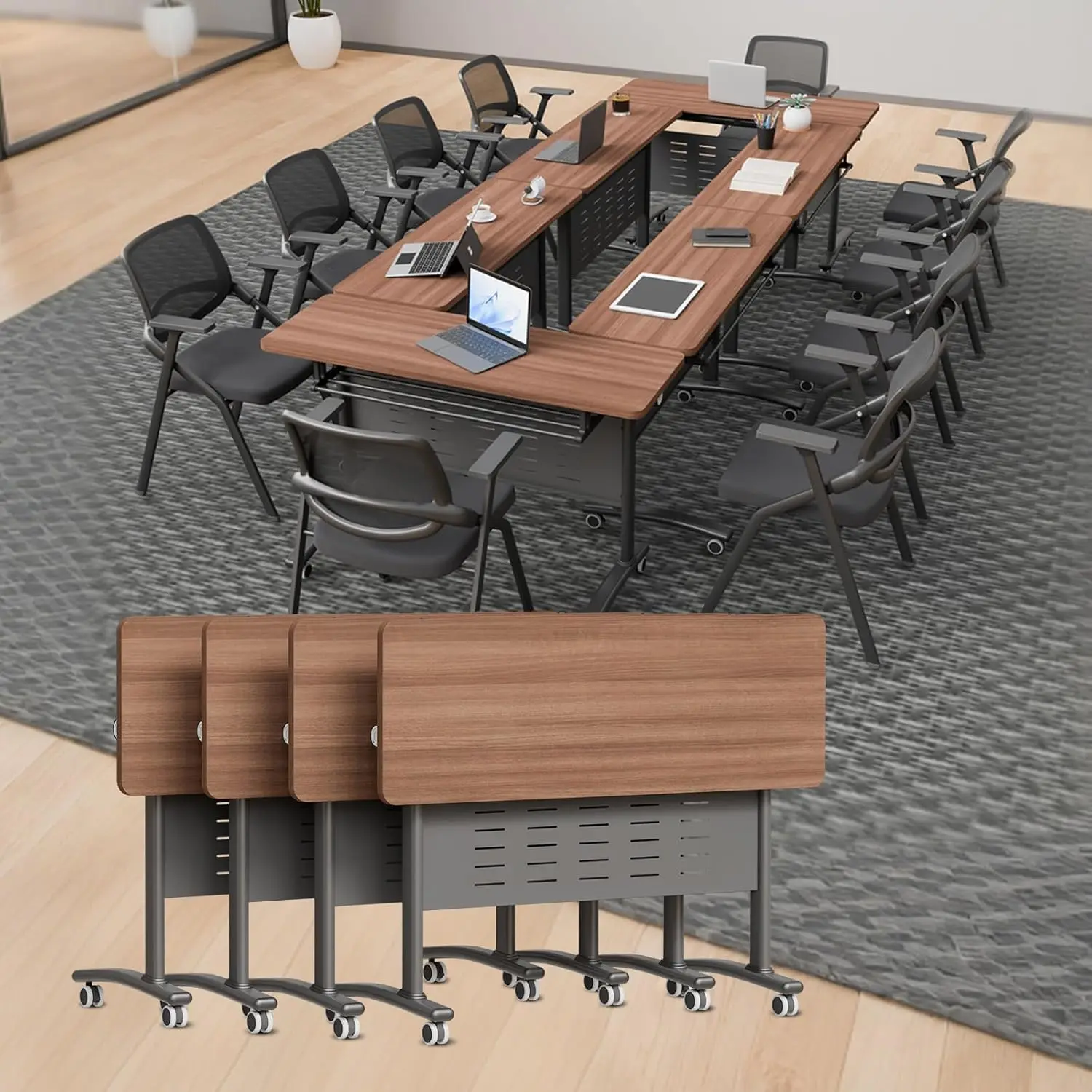 

4 Pack Conference Room Tables,Mobile Folding Conference Table with Wheels,Modern Training Locking Rolling Meeting, Customized