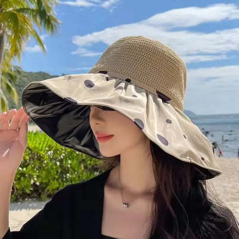 

2024 New Women Hat Bucket Hat Panamanian Women Four Seasons Fisherman Hat Big Brim Double-Sided Fisherman Sun Visor Cap