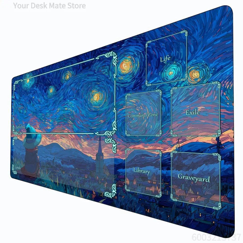 Van Gogh Starry Night Magic Playmat Card Battle Gaming Mat with zone mtg playmat 60X35cm desk mat suitable for game gathering
