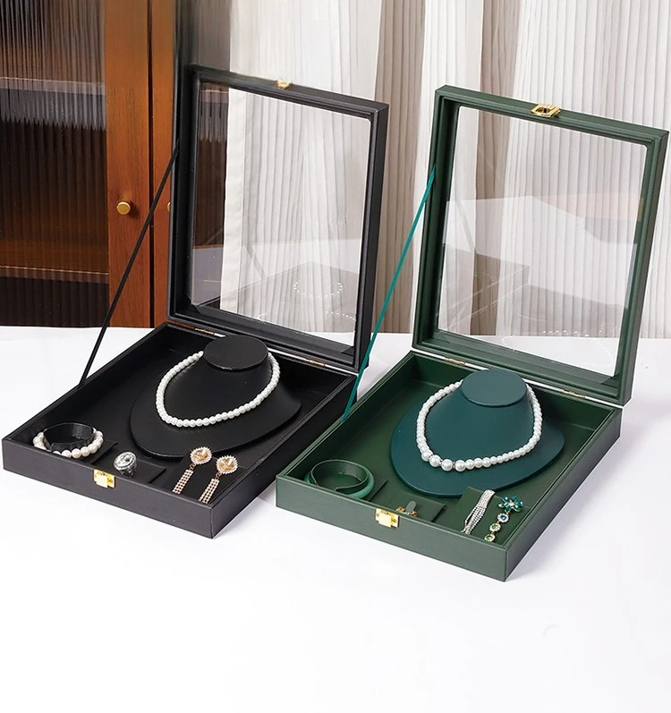 Leather Jewelry Box Luxury Necklace Earrings Storage Boxes Women Organizer Jewelry Display Stand Ring Accessory Packaging Case