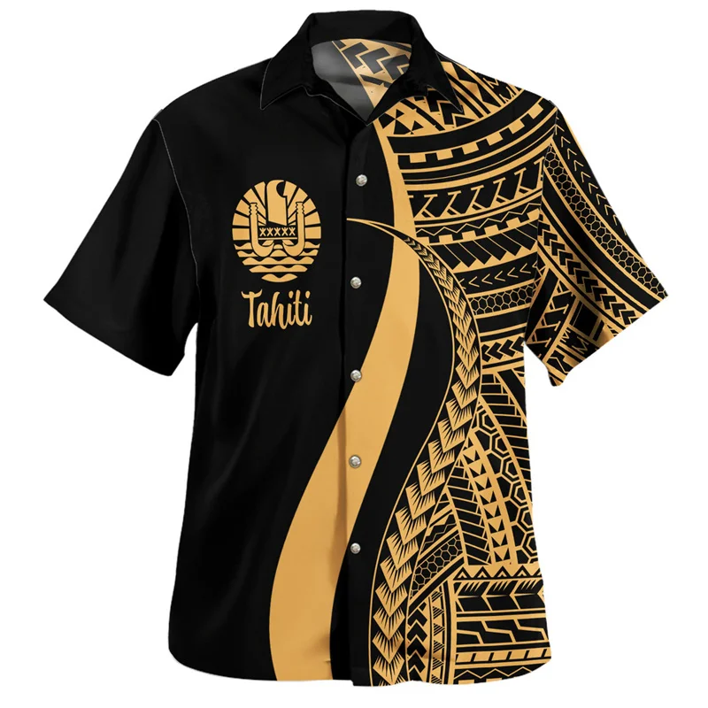 Summer Harajuku 3D Polynesian Tahiti Islands Emblem Printing Shirts Coat Of Arm Rubgy Graphic Short Men Clothing