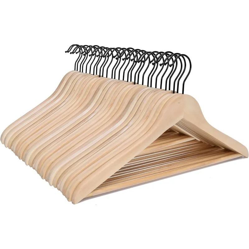 

Wooden Coat Hangers, High Grade Wood Suit Hangers with Non Slip Pant Bar - Extra Smooth and Splinter Free, Unvarnished