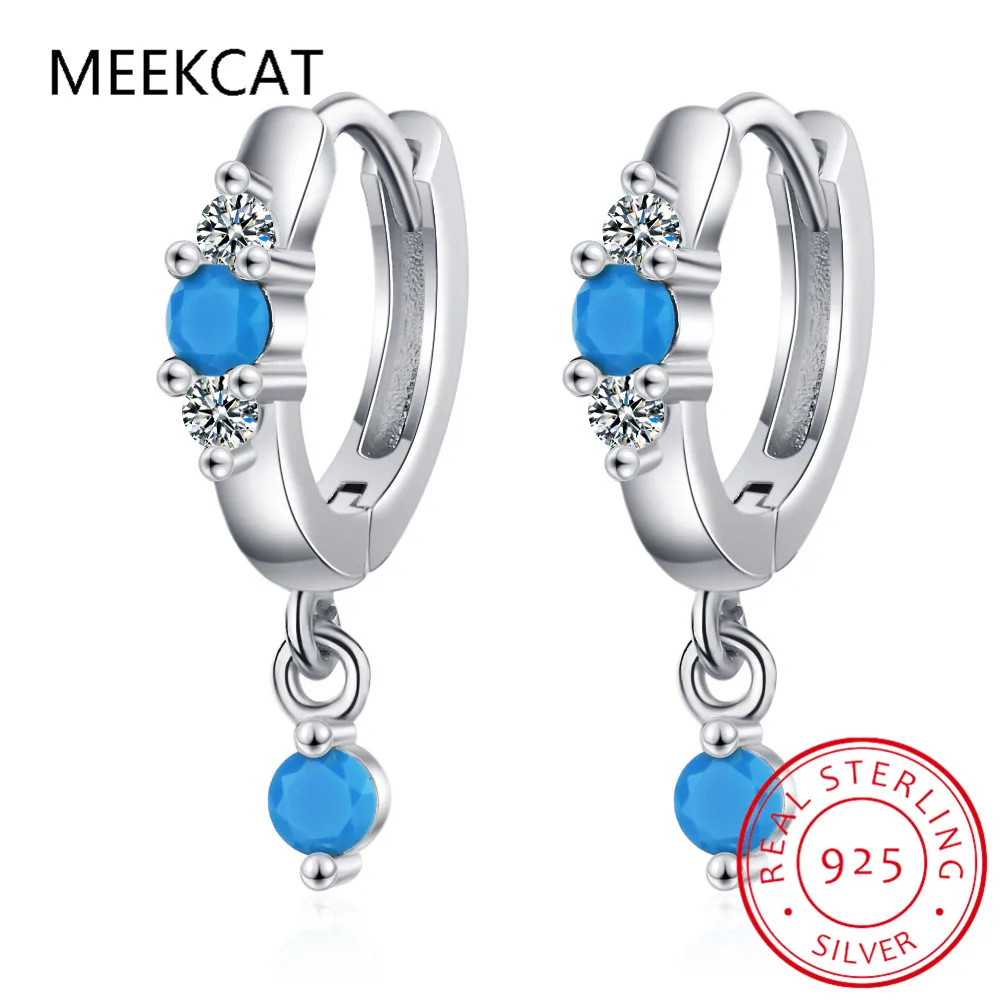 925 Sterling Silver Classic Turquoise Hoop Earrings For Women 18k Gold Ins Simple Earrings Fine Jewelry For Party Gifts