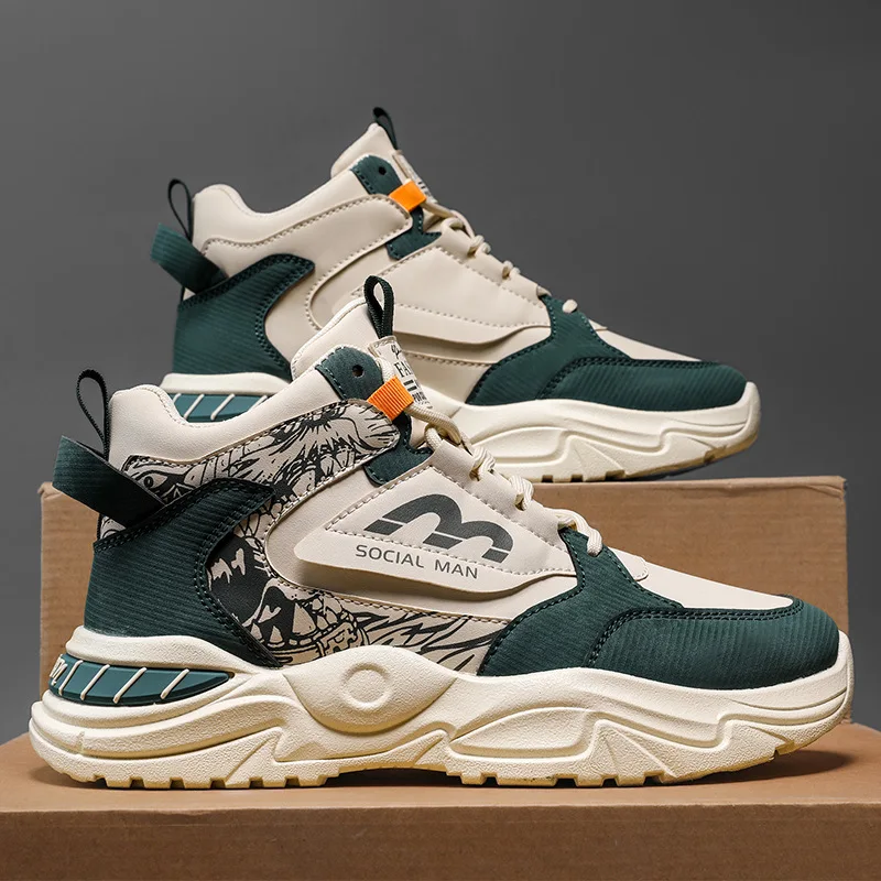 

Spring New Shoes for Men Chunky Sneaker Fashion Leather Casual Sport Shoes Street Flat Athletic Shoes