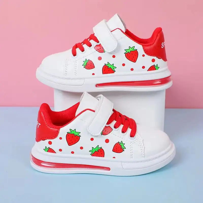 Fashion Girls' Board Shoes New Spring and Autumn Children's Strawberry Small White Shoes Student Soft Sole Casual Sports Shoes