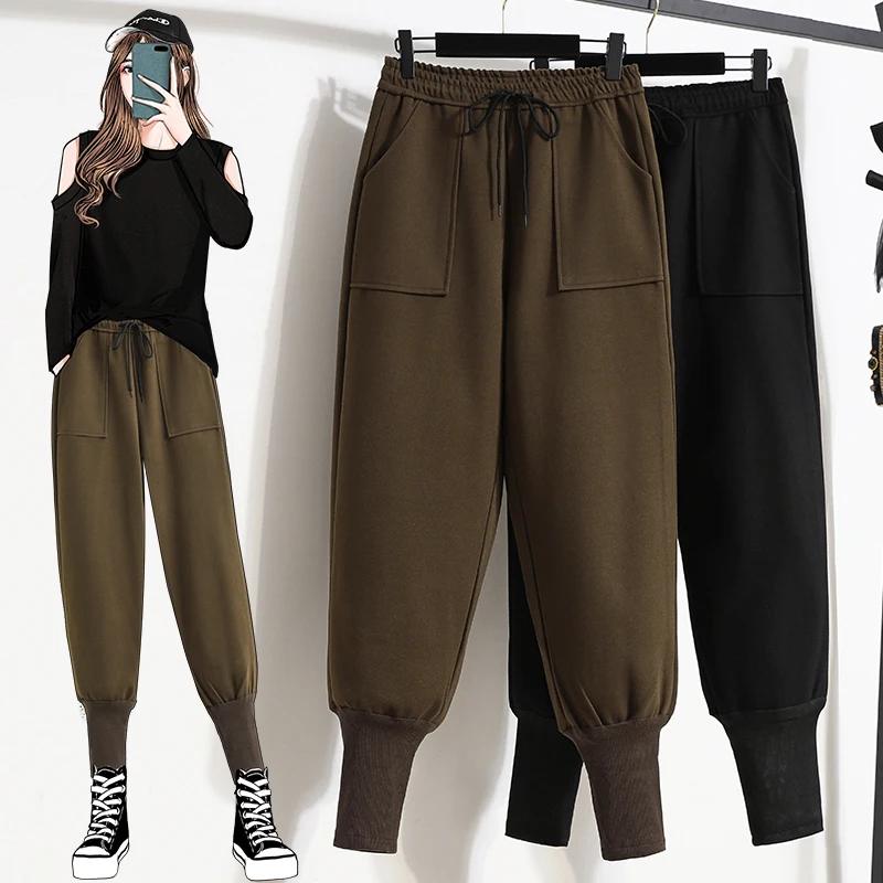 

2024 New Autumn Winter Women Pockets Warm Woolen Pants Female High Waist Harem Pant Ladies Solid Color Loose Trousers L388