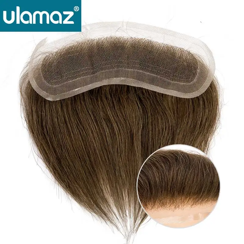 Forhead Hairline Full Lace Hair Piece Men's Frontal Hair Patch For Men Human Hair Lace PU Natural Hairline Hairpiece Bleach Hair