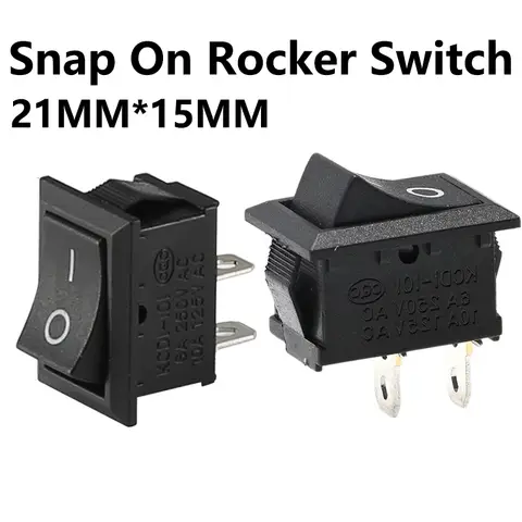 5/20/100PCS KCD1-101 6A 250V 10A 125V Rocker Switch 2 Pin Car Boat Switch ON/OFF Rocker Toggle Switch Black 15X21mm