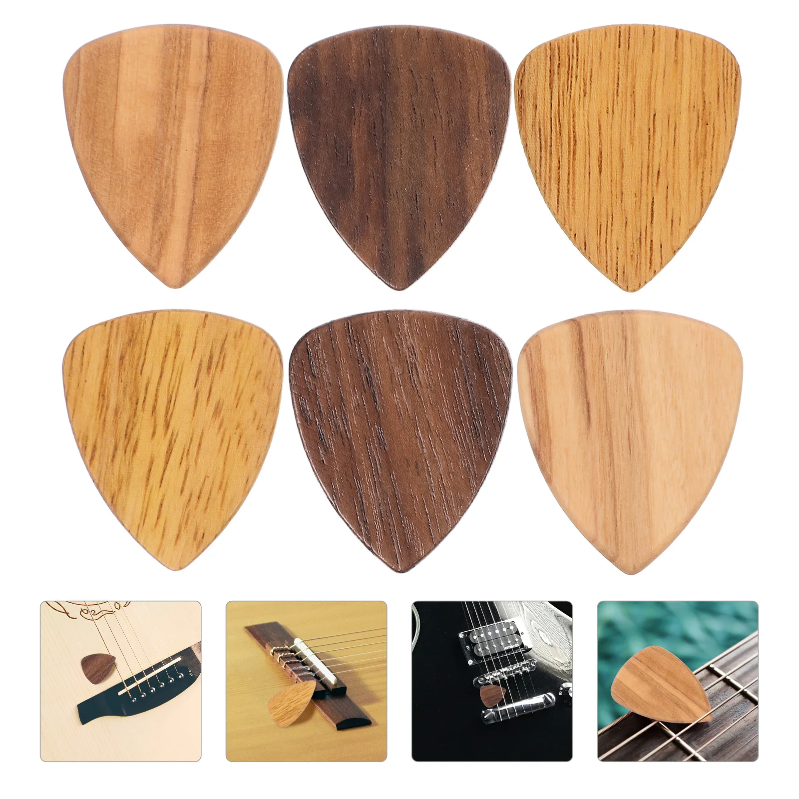 

6 Pcs Wooden Pick Guitar Picks for Acoustic Guitars Accessories Plectrums Electric