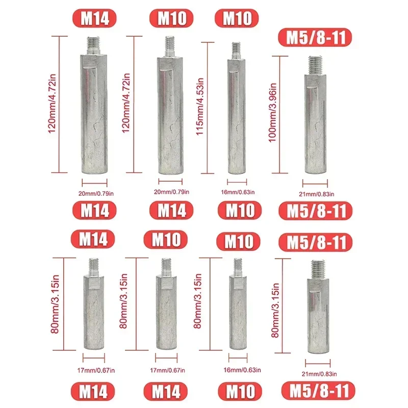 1pc M10/M14/5/8-11 M14 Convert To M10 Connection Extended Rod Thread Adapter Extension Bar For Car Polisher Angle Grinder