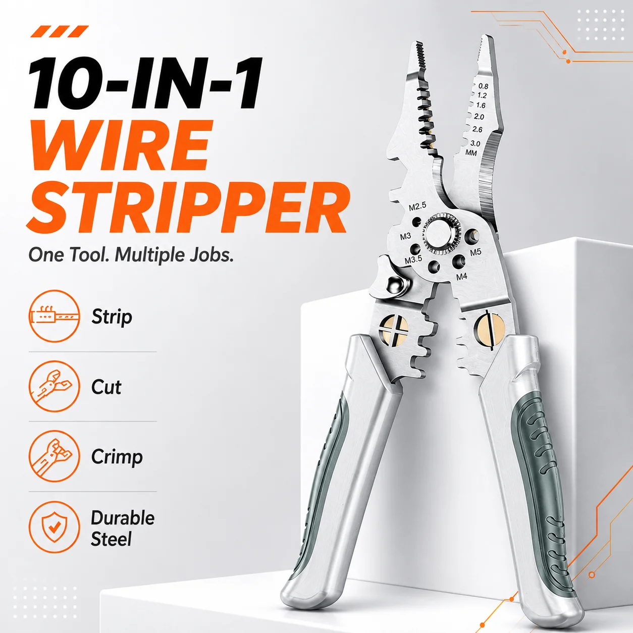 10-in-1 Professional Electrician Wire Stripper Pliers Heavy Duty Cable Cutting Crimping Tool Stainless Steel with Non-Slip Grip image 4