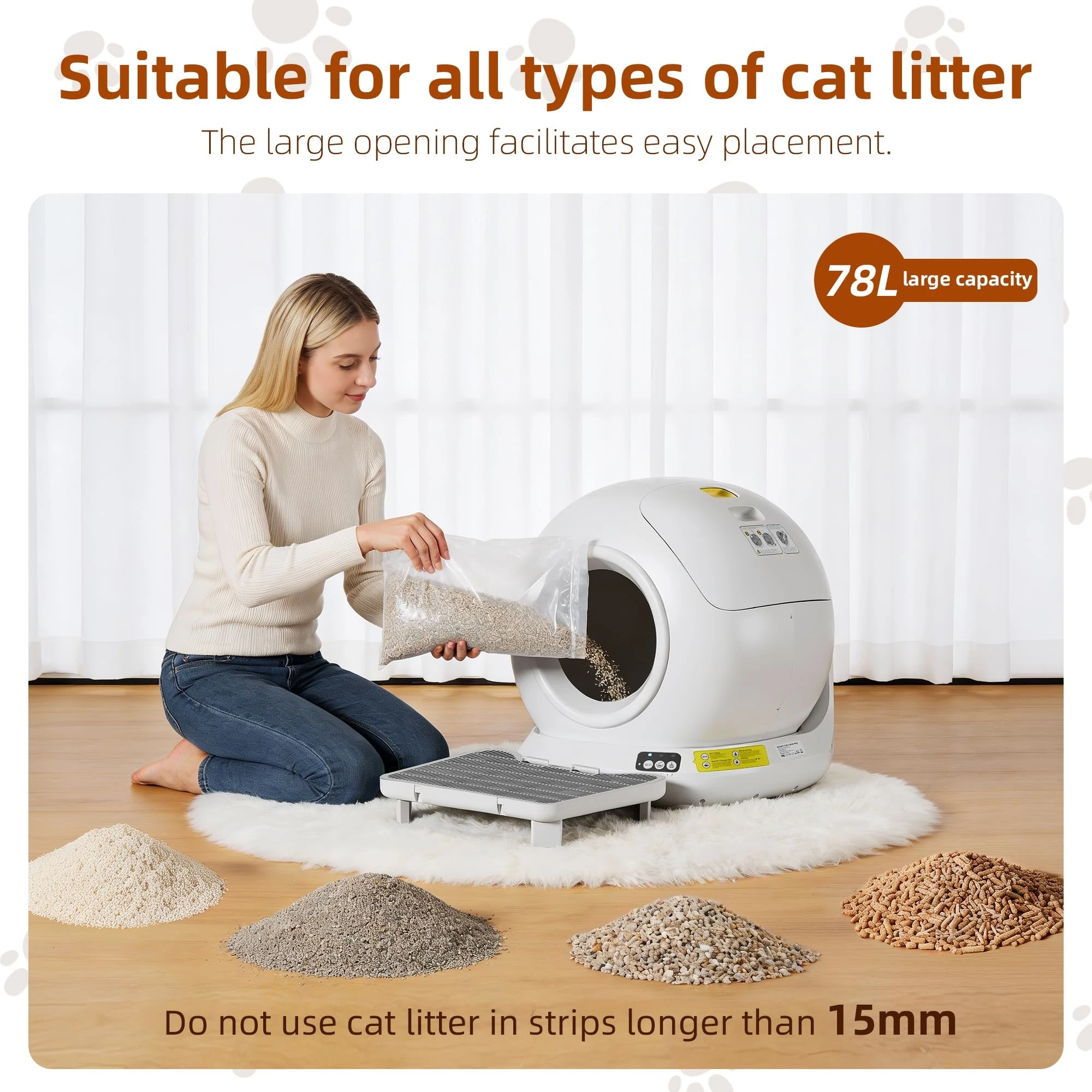 Self-Cleaning Automatic Cat Litter Box, Compact Footprint for Small Spaces & Apartments, Dual Safety Sensors Jam Auto-Stop