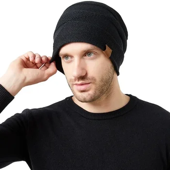 Neue Unisex-Slouchy-Wintermützen mit Fell gefüttert, für Männer und Frauen, warme Beanie-Mütze, lässiges Label-Dekor, 2025, Winter-Strickmützen