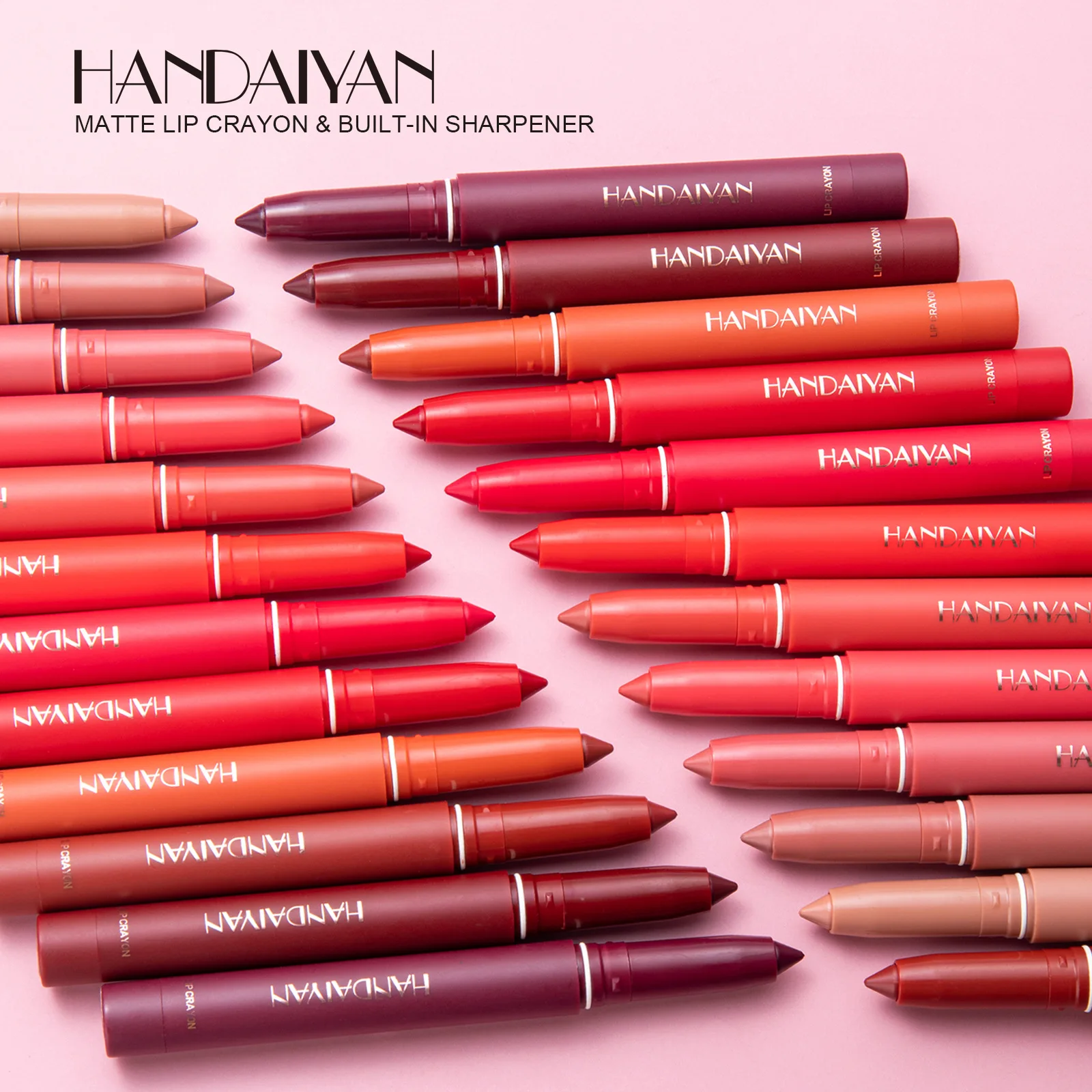 Handaiyan 12สี Lip Liner Matte Waterproof Velvet Nude ลิปสติกดินสอเซ็กซี่สีแดงสีน้ำตาล Pigments แต่งหน้ายาวนาน