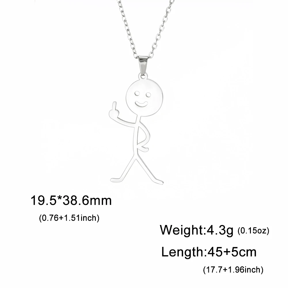 COOLTIME Lustige Mittelfinger Stickman Halskette Edelstahl Hip Hop Doodle Anhänger Halskette für Frauen Männer Punk Schmuck Geschenk – Detail 1