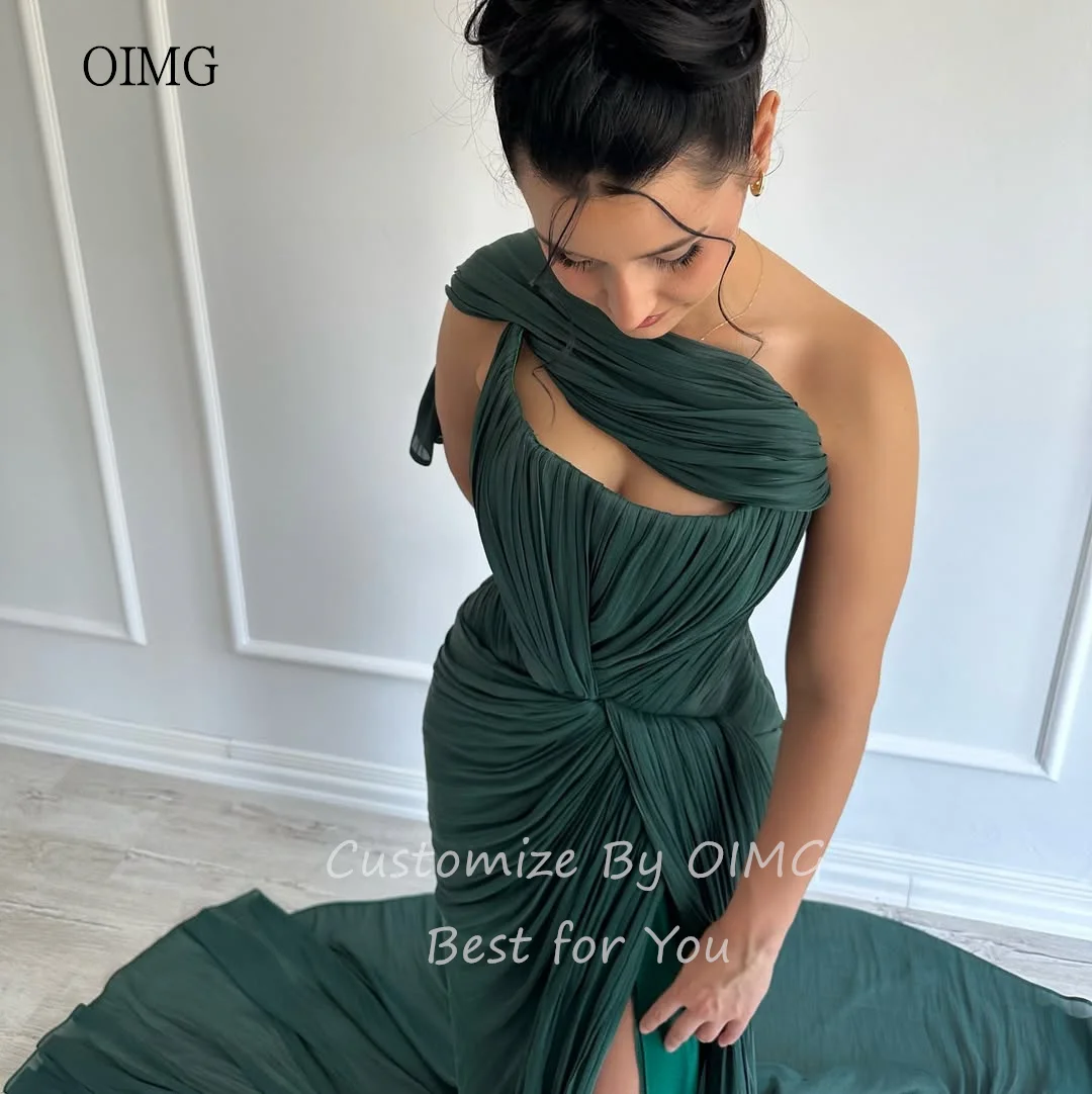 OIMG Modern Green Strapless Mermaid Prom Gowns Sleeveless Pleated Party Gown Side Slit Long Evening Dress 2025 Customized - Image 3