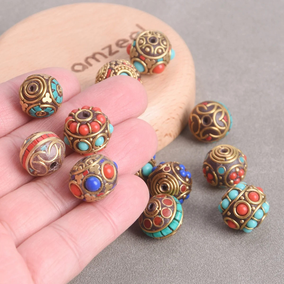 2PCS Round 15mm~18mm Handmade Nepalese Buddhist Tibetan Brass Metal Clay Loose Beads For Jewelry Making DIY Crafts Findings
