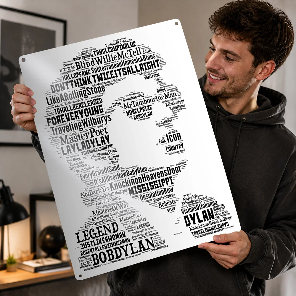 Bob Dylan Typography Portrait Printed Poster Customized Aluminum Metal Sign Leadership Wall Art Made For Daily Motivation Fans