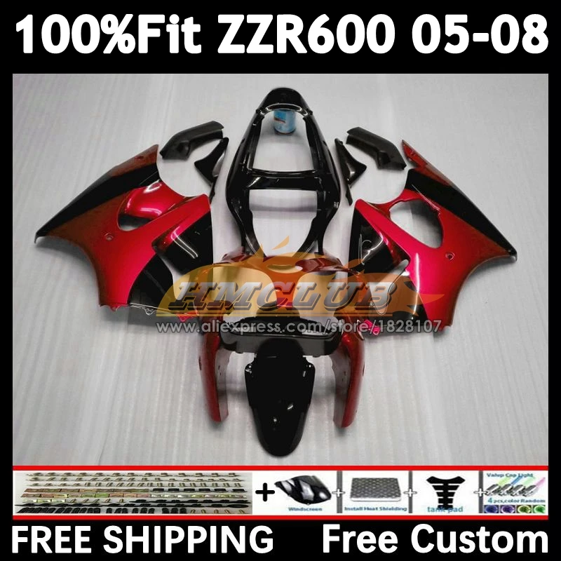 Injection Body For KAWASAKI NINJA 600CC ZZR600 154No.134 ZZR-600 matel red ZZR 600 05 06 07 08 2005 2006 2007 2008 OEM Fairing