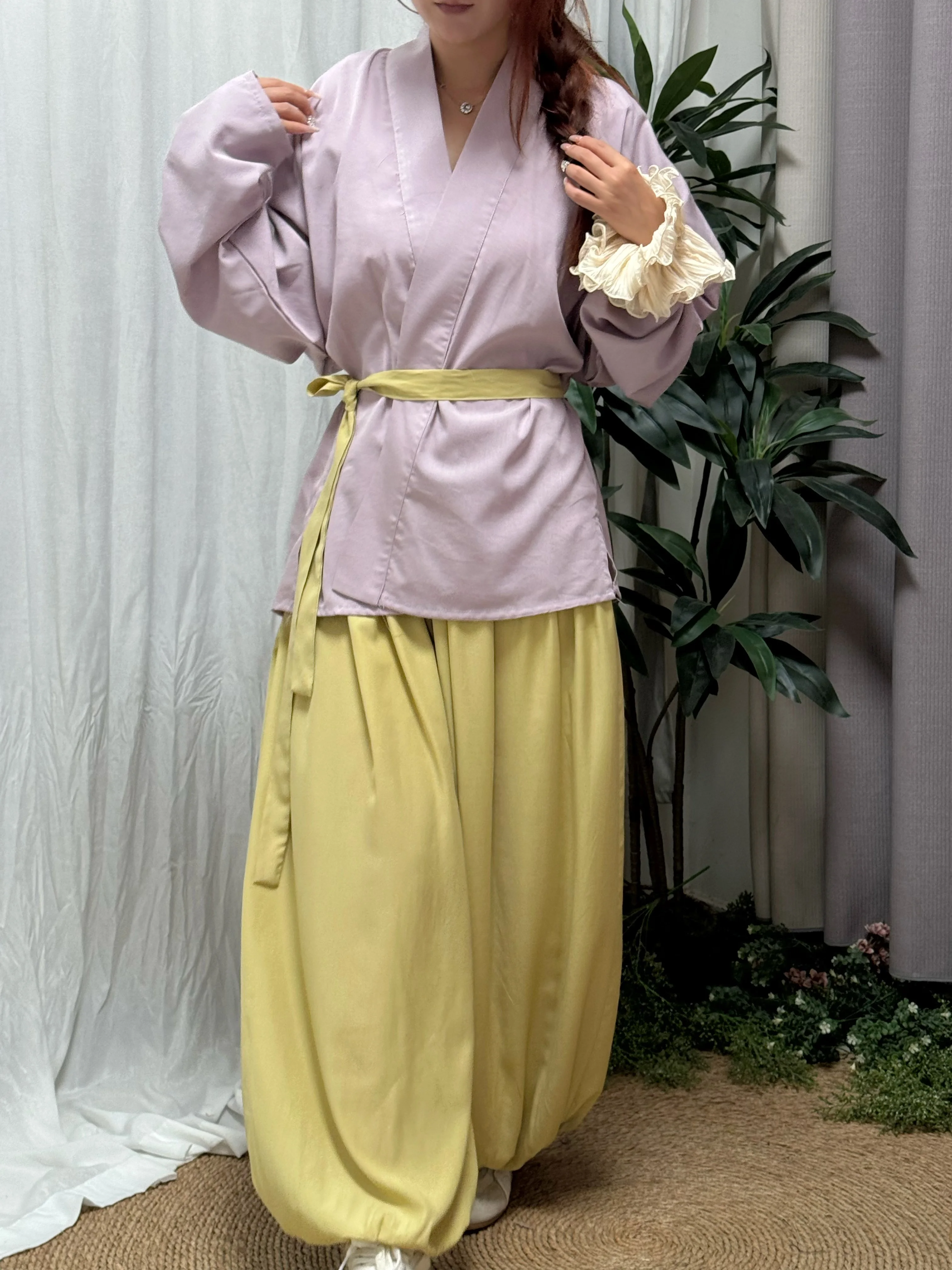Multi-Color Wide Leg Pants Elastic Waist Pure Color Loose Fit with Pockets Versatile Slimming Hanfu Lantern Pants by Xunji