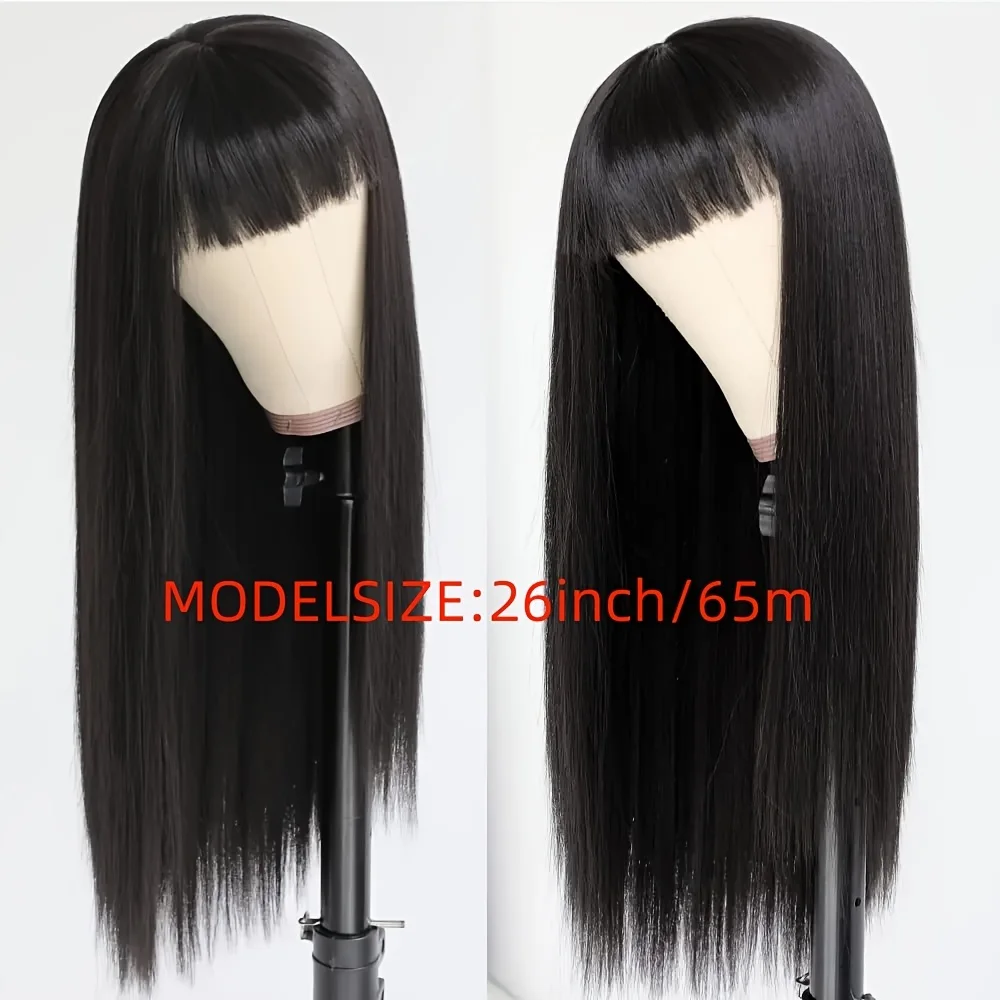 Straight Human Fringe Hair Wigs with Bangs 150% Density Full Machine Wigs with High Quality Synthetic Lace Wigs Natural Cosplay