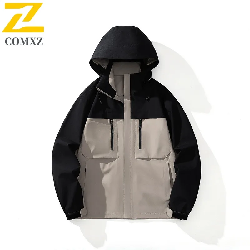 COMXZ Men Hooded Jacket 2025 Outdoor Windproof Adventure Climbing Hunting Classic Stormcoat Jacket Autumn Hunting Tool Outerwear