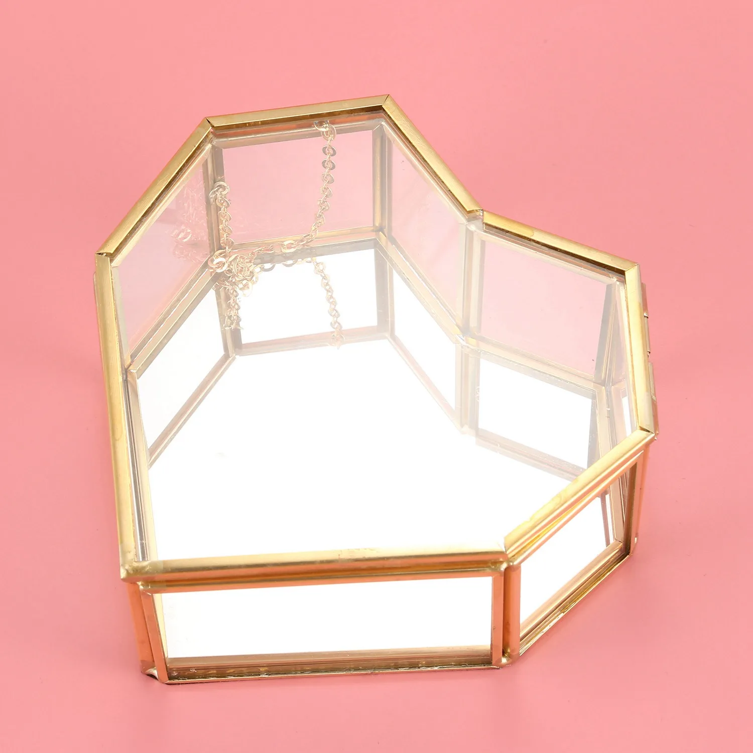 Flip Love Heart Shaped Geometric Glass Jewelry Box Glass Ring Box Exquisite Unique Wedding Jewelry Box Ring For Wedding