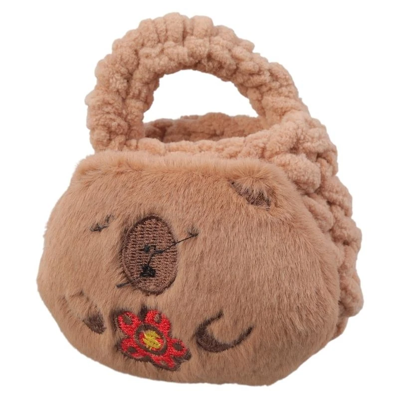 2026 New Mini Keychain Holder Bag Soft Furry Earphone Case Knitting Bear Designs Storage Bags for Kids and Teens