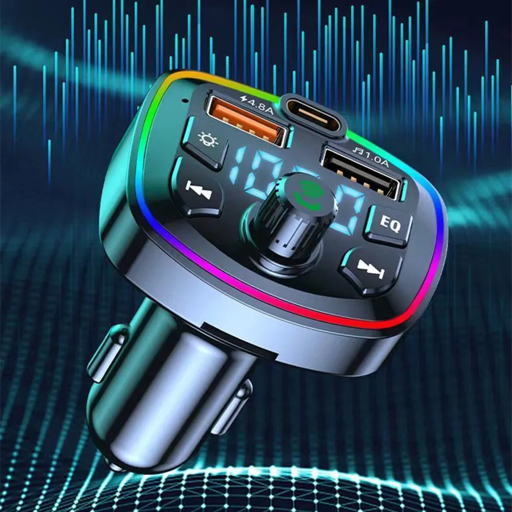 OLAF 4.8A Car Charger Fast Charging U Disk MP3 Player Bluetooth 5.0 FM Transmitter Hands-free Audio Receiver Dual USB PD Charger