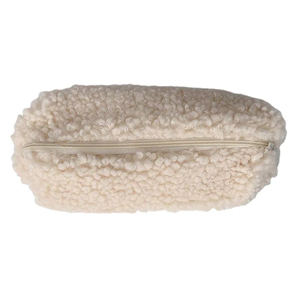 Pencil Case Pen Pouch Plush Kawaii Zipper Bags Cosmetic Make Up Organizer Pouch School Office Supplies(Beige)