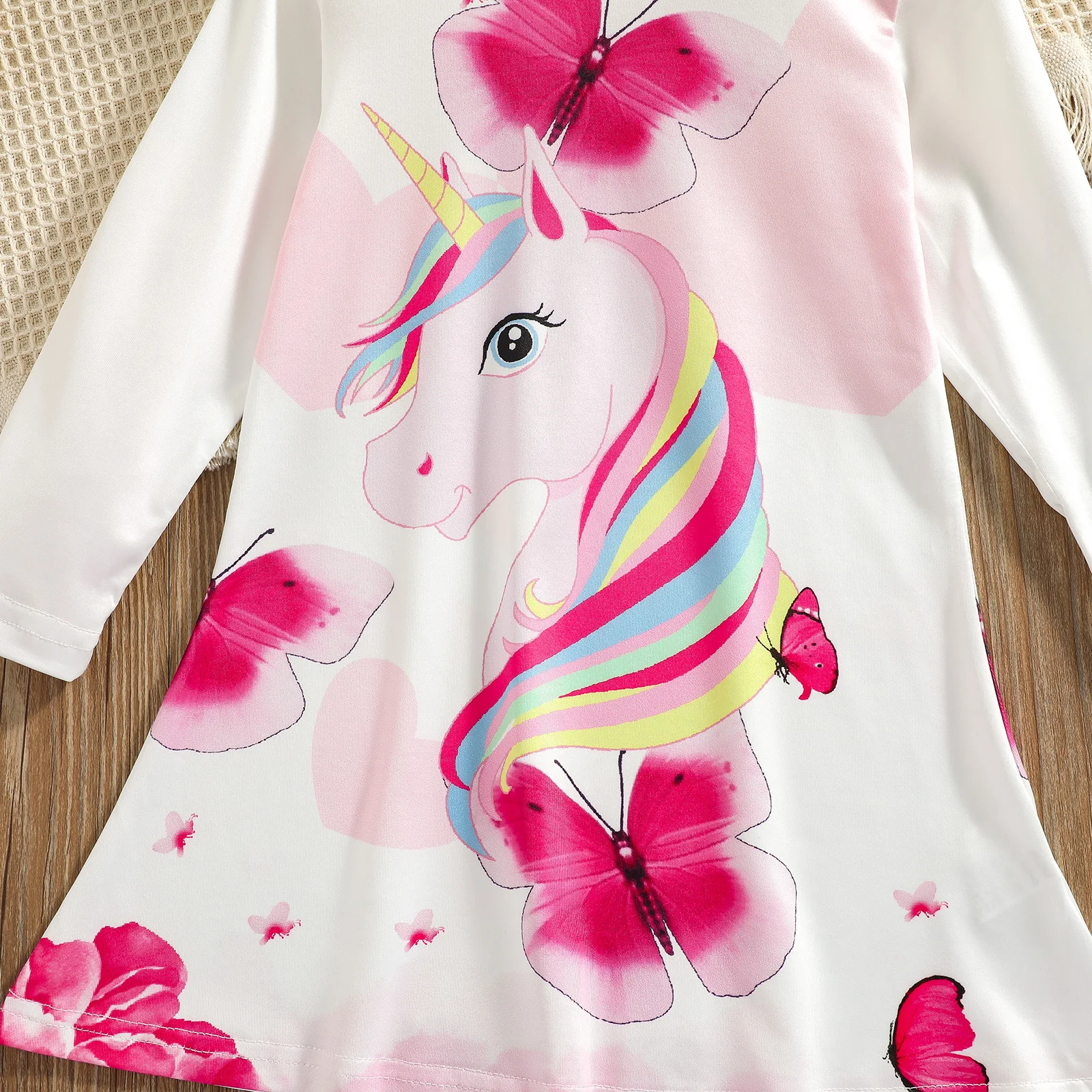 PatPat Toddler Girl Animal Unicorn Butterfly Print Long-sleeve Dress