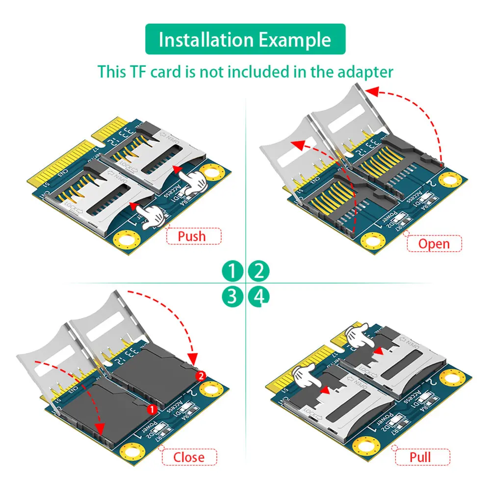 การ์ด Micro SD TF คู่เป็นอะแดปเตอร์ Mini PCI-E พร้อมครึ่งวงเล็บอะแดปเตอร์ Mini PCI Express การ์ดหน่วยความจําอะแดปเตอร์เครื่องอ่านการ์ด