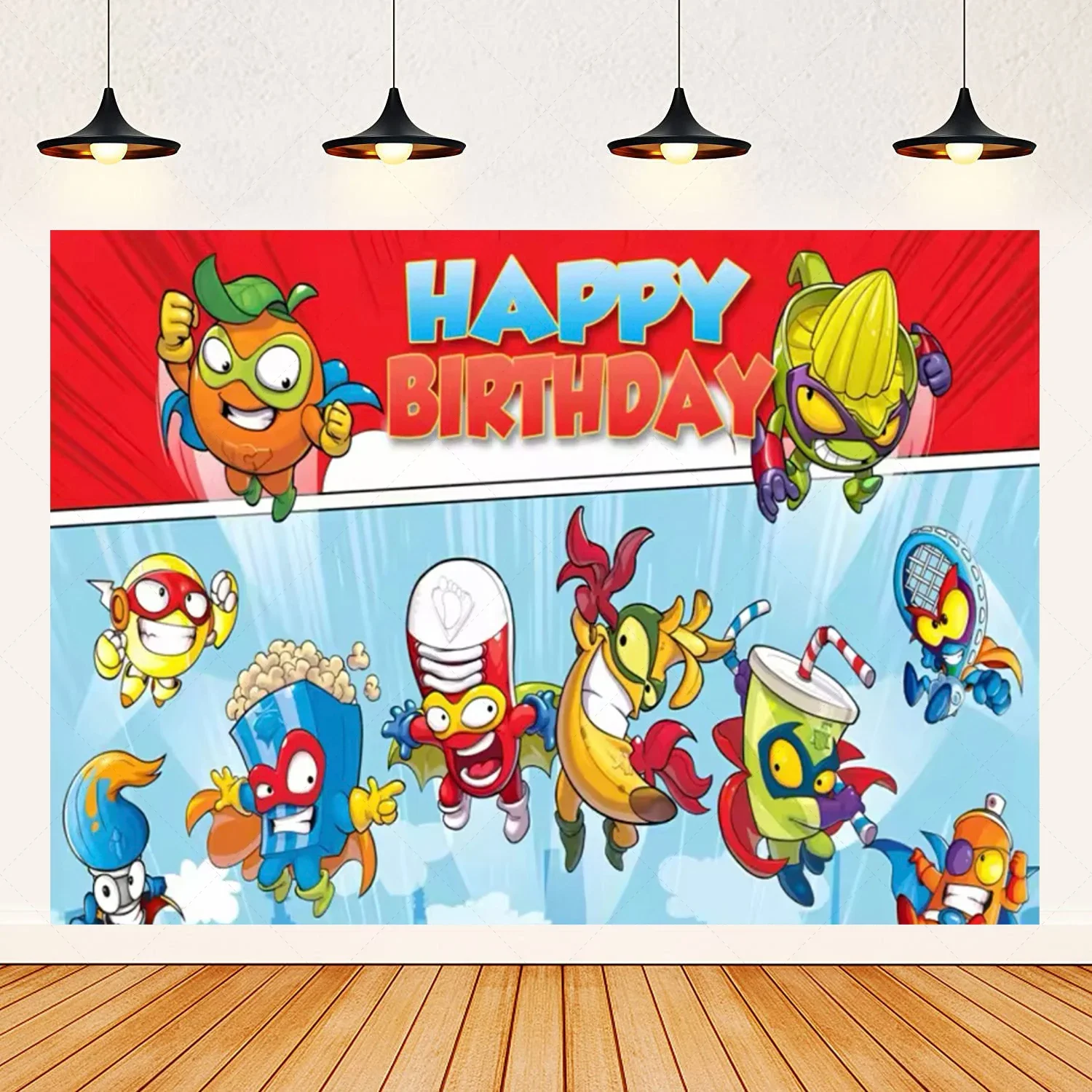 Superthings SuperZings Birthday Party Backdrop Kazoom Power Mask Trash Can Morph Custom Photo Booth Kid Baby Shower Banner Decor