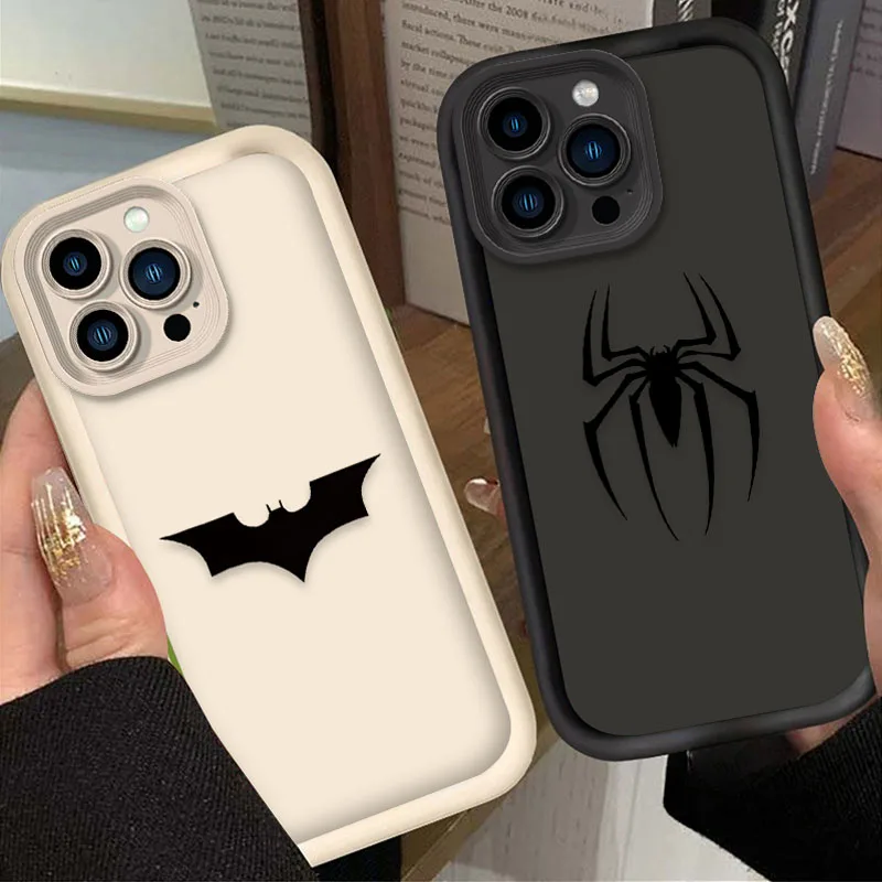 Soft Silicone Case For iPhone 15 16 14 13 12 11 Pro Max X XS X S Max XR SE 2020 8 7 Plus Shockproof Marvel Batmans Spider Cover