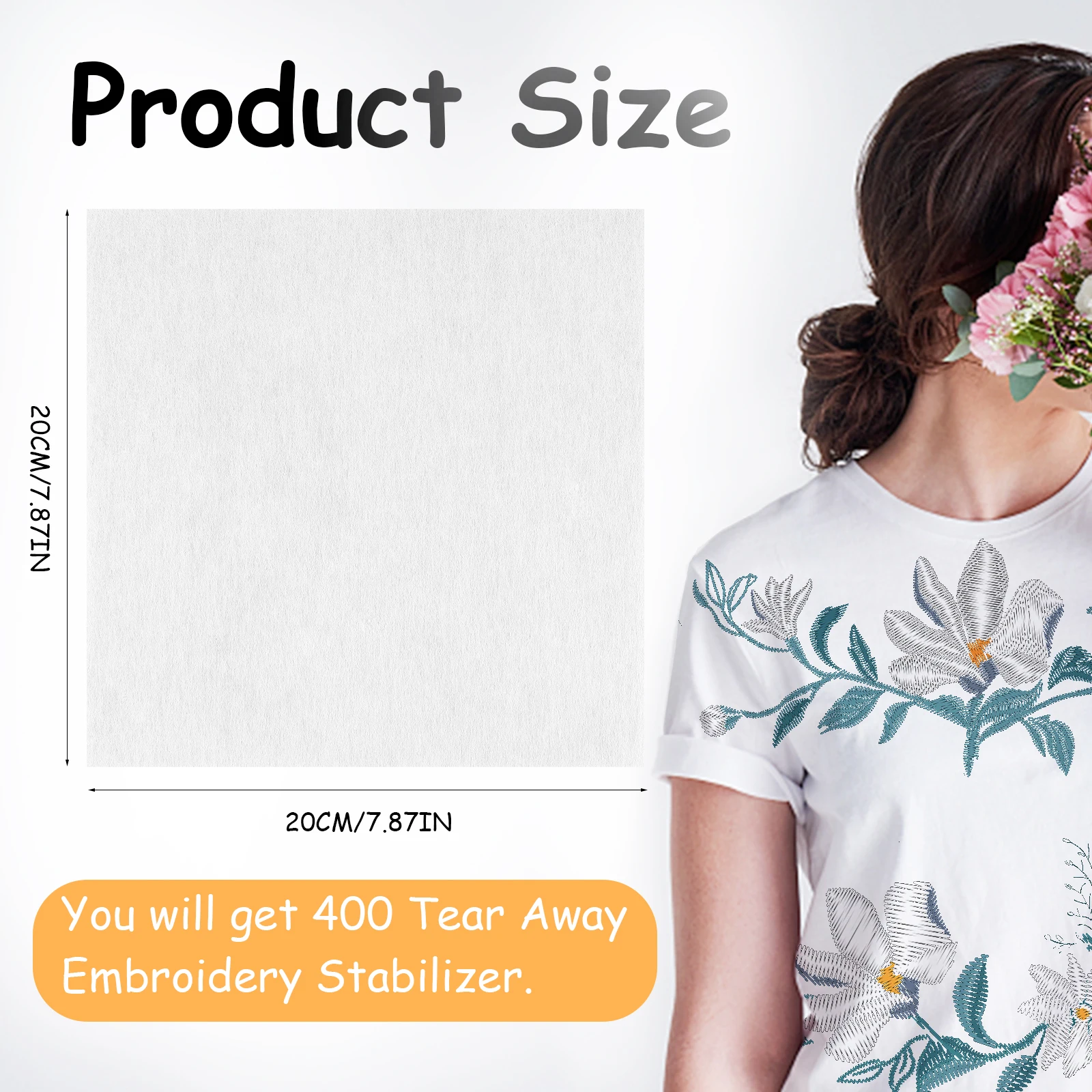 Stabilisateur de broderie détachable, 8x8 pouces, support de broderie, pour cerceaux de broderie, feuilles prédécoupées, 300/400 pièces