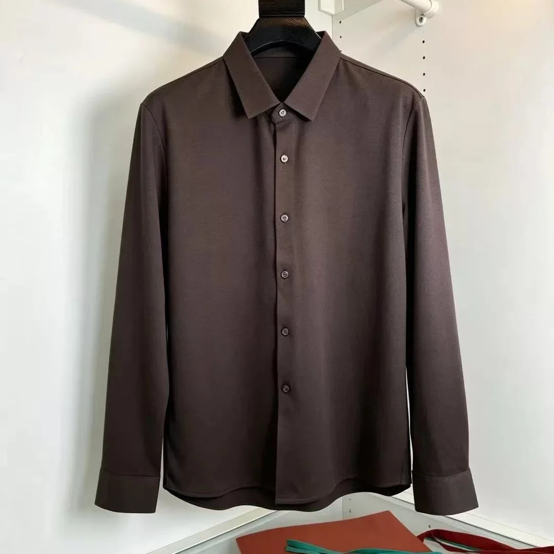 Italy BC old money style men's silk wool blend long-sleeved business shirt
