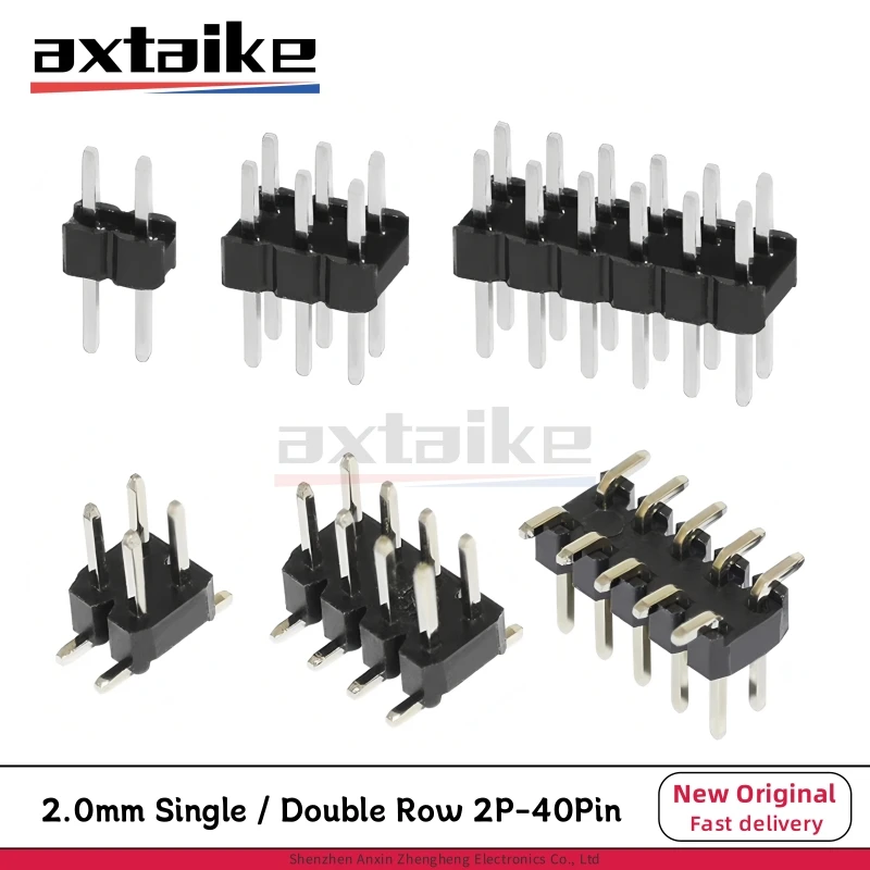 20PCS 2.0mm Male Pin Header SMD DIP PCB Connector 2P 3P 4P 5P 6P 7P 8P 10P 12P 14P 15P 20P 40P Single Double Row Right Angle JST